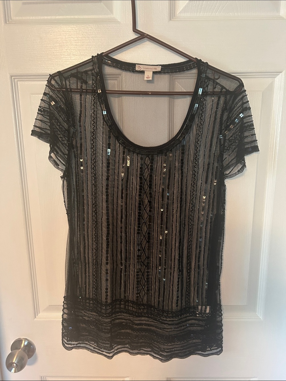 Petite Sophisticated Black Sequin Short Sleeve Tee
